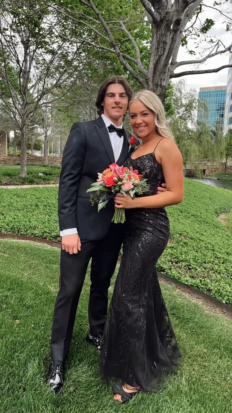 Elegant Black Sheath/Column Long Prom Dress,Black Tulle Evening Dress Y2571 by simplepromdress
