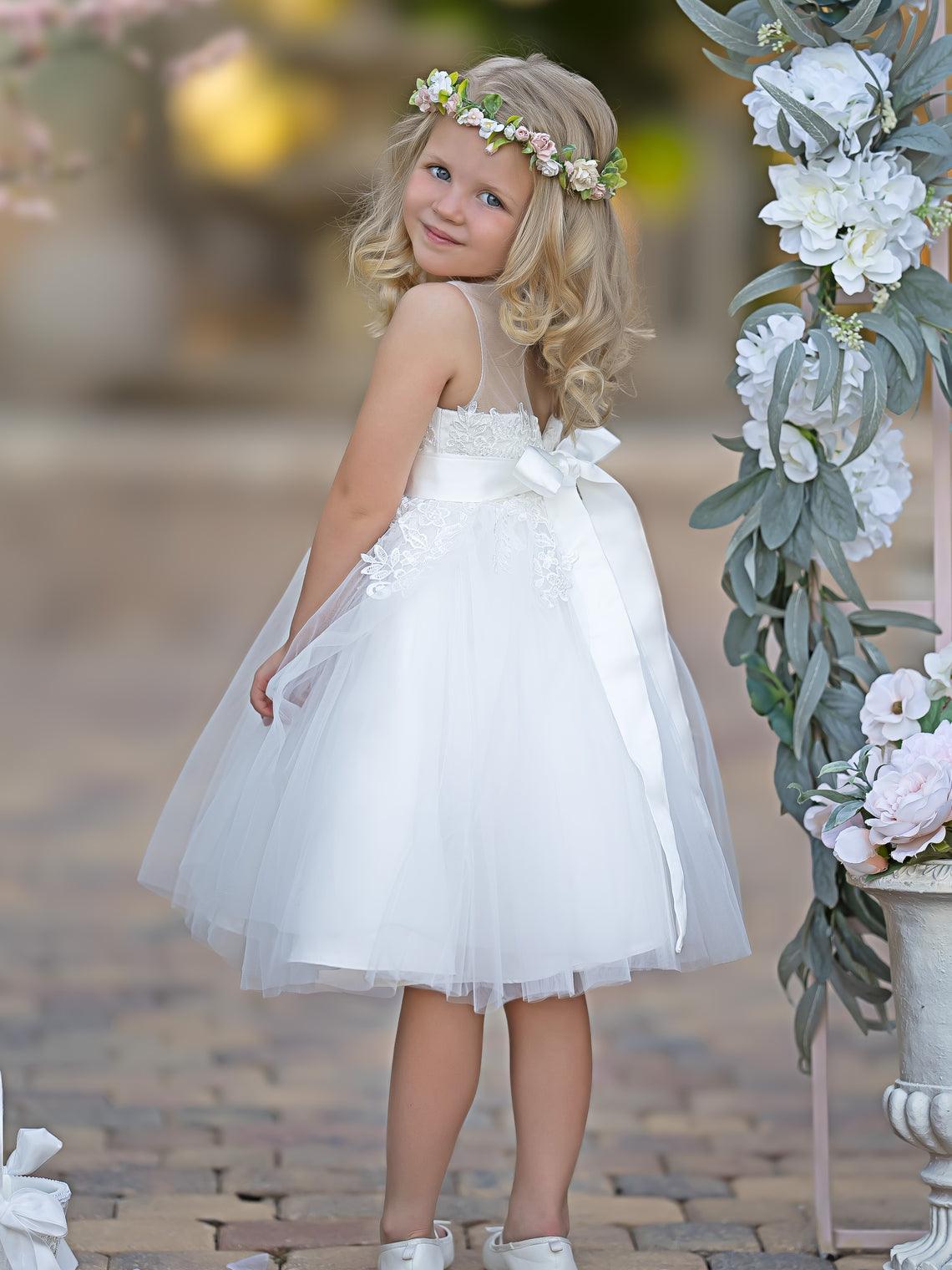 Lace Tulle Knee-length First Communion Flower Girl Dress - photo 5