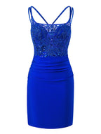 Royal Blue Sheath Short Spaghetti Strap Jersey Homecoming Dress by KissProm