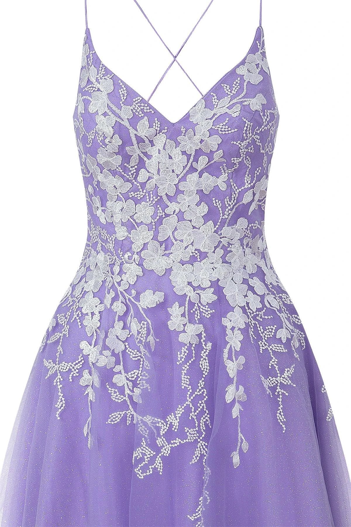 Aline Short Glitter Tulle Homecoming Dress with Appliques by KissProm