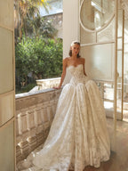 Bohemian Ivory Lace Strapless Ball Gown Wedding Dress SW193