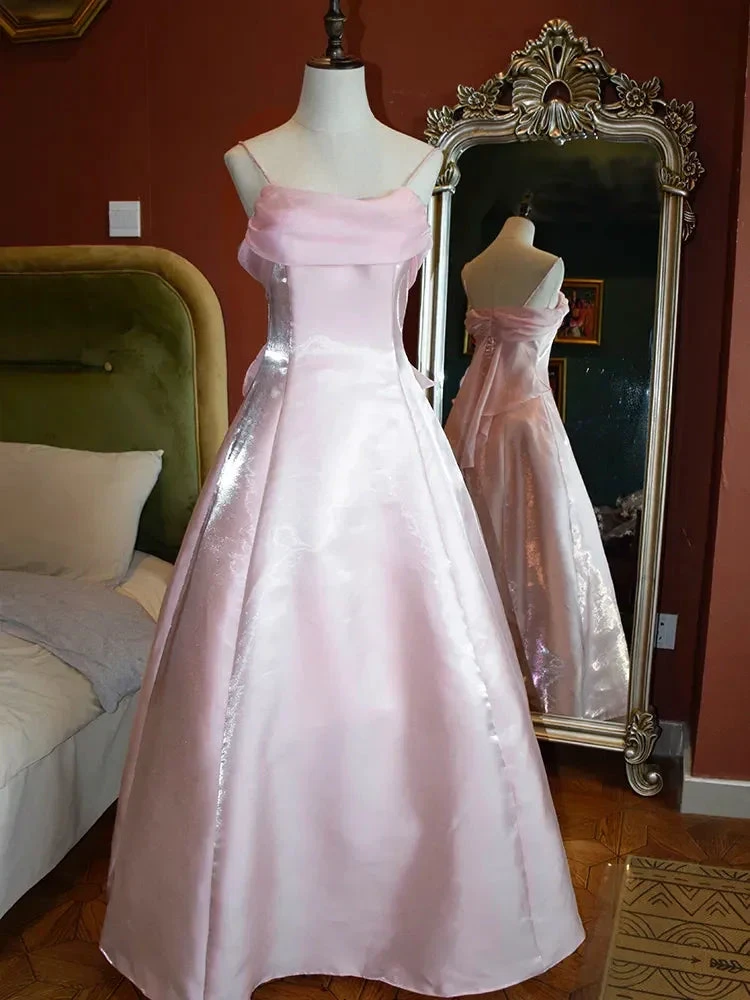 Pink Shimmering Satin Spaghetti Straps Prom Dress Fairy A Line Princess Dress Evening Gown Y7555 by simplepromdress