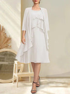 A-line Scoop Knee-Length Chiffon Mother of the Bride Dress With Beading by Dreamylily