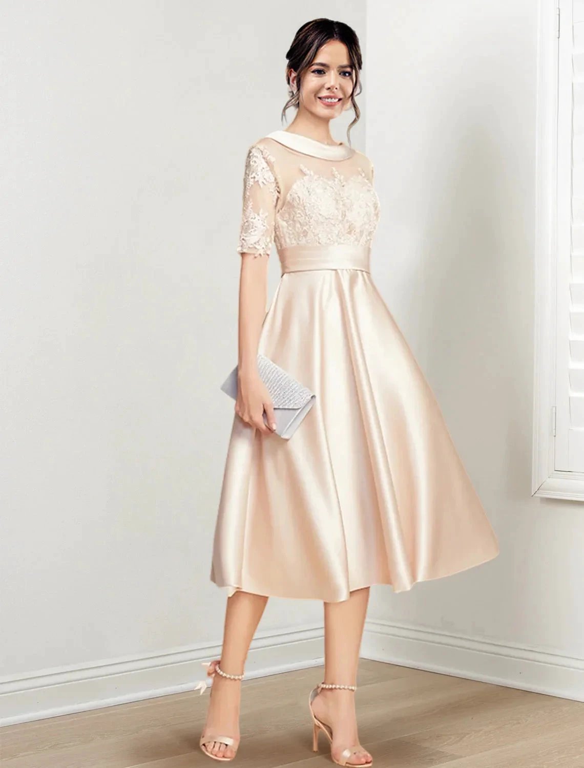A-Line/Princess Scoop Tea-Length Mother of the Bride Dresses by Dreamylily
