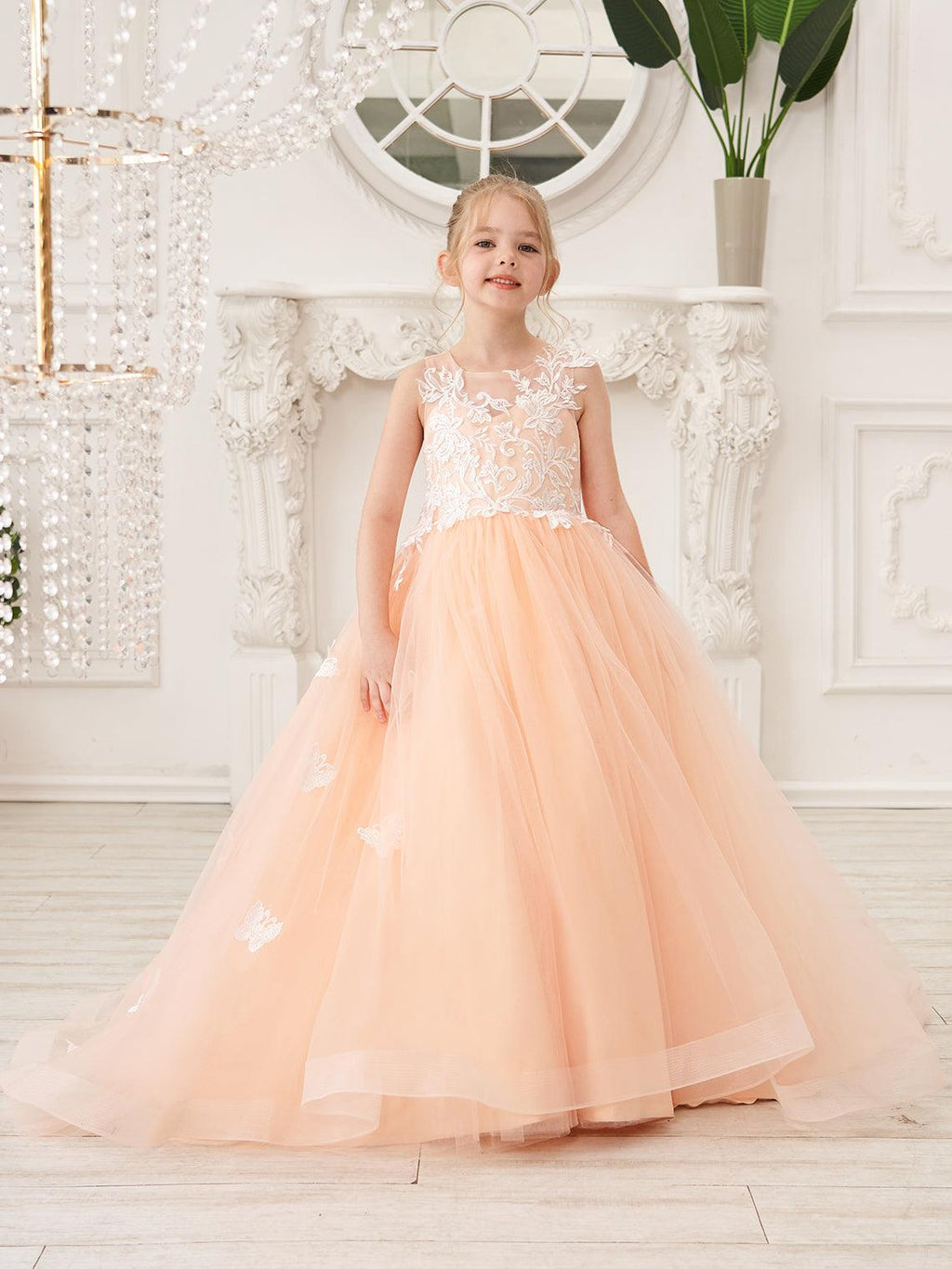 Elegant A-Line Princess Sleeveless Tulle Flower Girl Dress - photo 6