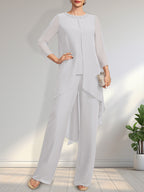 Separates Jumpsuit/Pantsuit Scoop Floor-Length Chiffon Mother of the Bride Dress With Sequins Beading