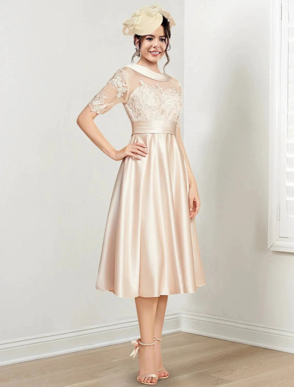 A-Line/Princess Scoop Tea-Length Mother of the Bride Dresses by Dreamylily