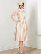 A-Line/Princess Scoop Tea-Length Mother of the Bride Dresses by Dreamylily