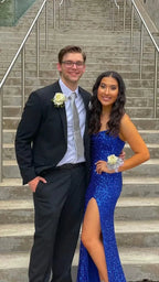 Royal Blue Sequins Long Prom Dress With Side Slit Elegant Evening Gown Y128 by simplepromdress