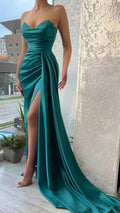 Green Strapless Satin Long Evening Dress Y126 by simplepromdress