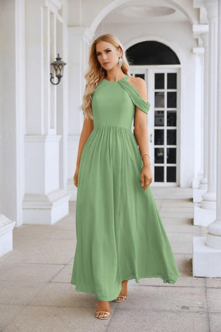 Ladies Chiffon Off Shoulder Swing Sleeve Front Slit Bridesmaid Evening Dress Wedding Party Evening Dress 28117