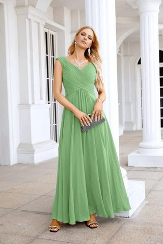 Ladies Chiffon V Neck Sleeveless Floor Length Bridesmaid Evening Dress Wedding Party Evening Dress 28126