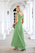 Ladies Chiffon V Neck Sleeveless Floor Length Bridesmaid Evening Dress Wedding Party Evening Dress 28126 by numbersea