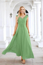 Ladies Chiffon V Neck Sleeveless Floor Length Bridesmaid Evening Dress Wedding Party Evening Dress 28126 by numbersea
