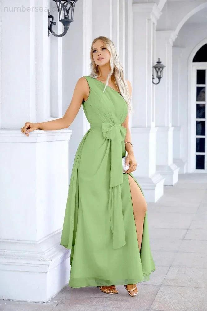 Ladies Chiffon One Shoulder Bridesmaid Evening Dress Wedding Party Evening Dress 28133 by numbersea