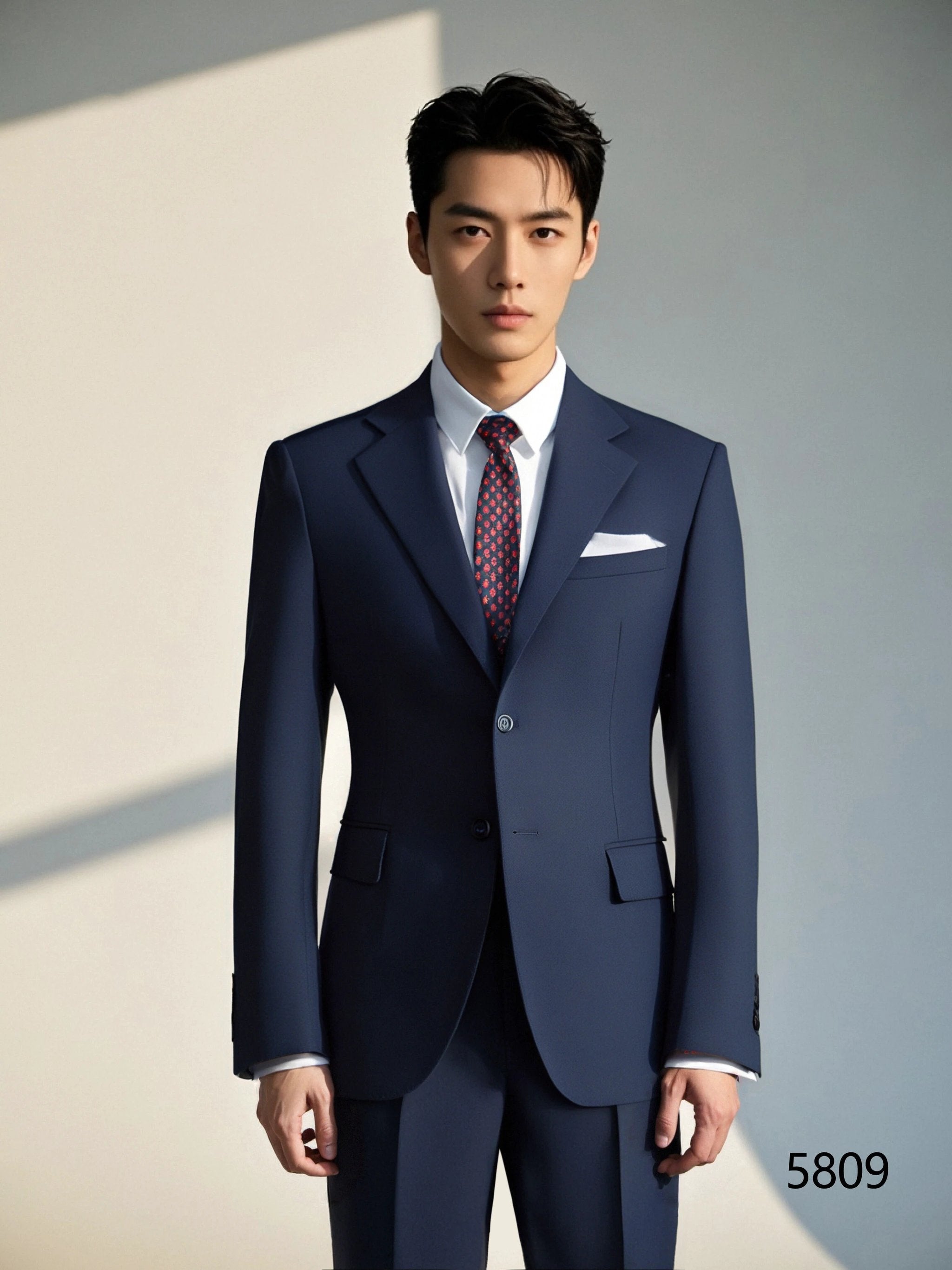 Navy Blue Wool 3-Piece Wedding Suit | Tailored Groom & Groomsmen Attire by 男装