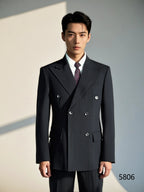 Black Pinstripe Wool Double-Breasted 3-Piece Wedding Suit | Tailored Groom & Groomsmen Attire by 男装