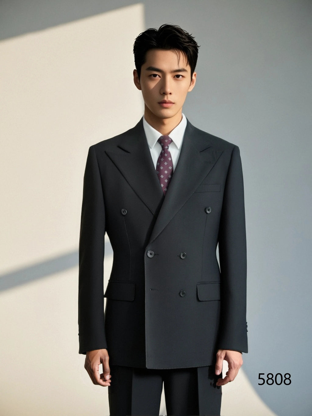 Black Wool Double-Breasted 3-Piece Wedding Suit | Tailored Groom & Groomsmen Attire by 男装