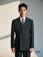 Black Wool Double-Breasted 3-Piece Wedding Suit | Tailored Groom & Groomsmen Attire by 男装