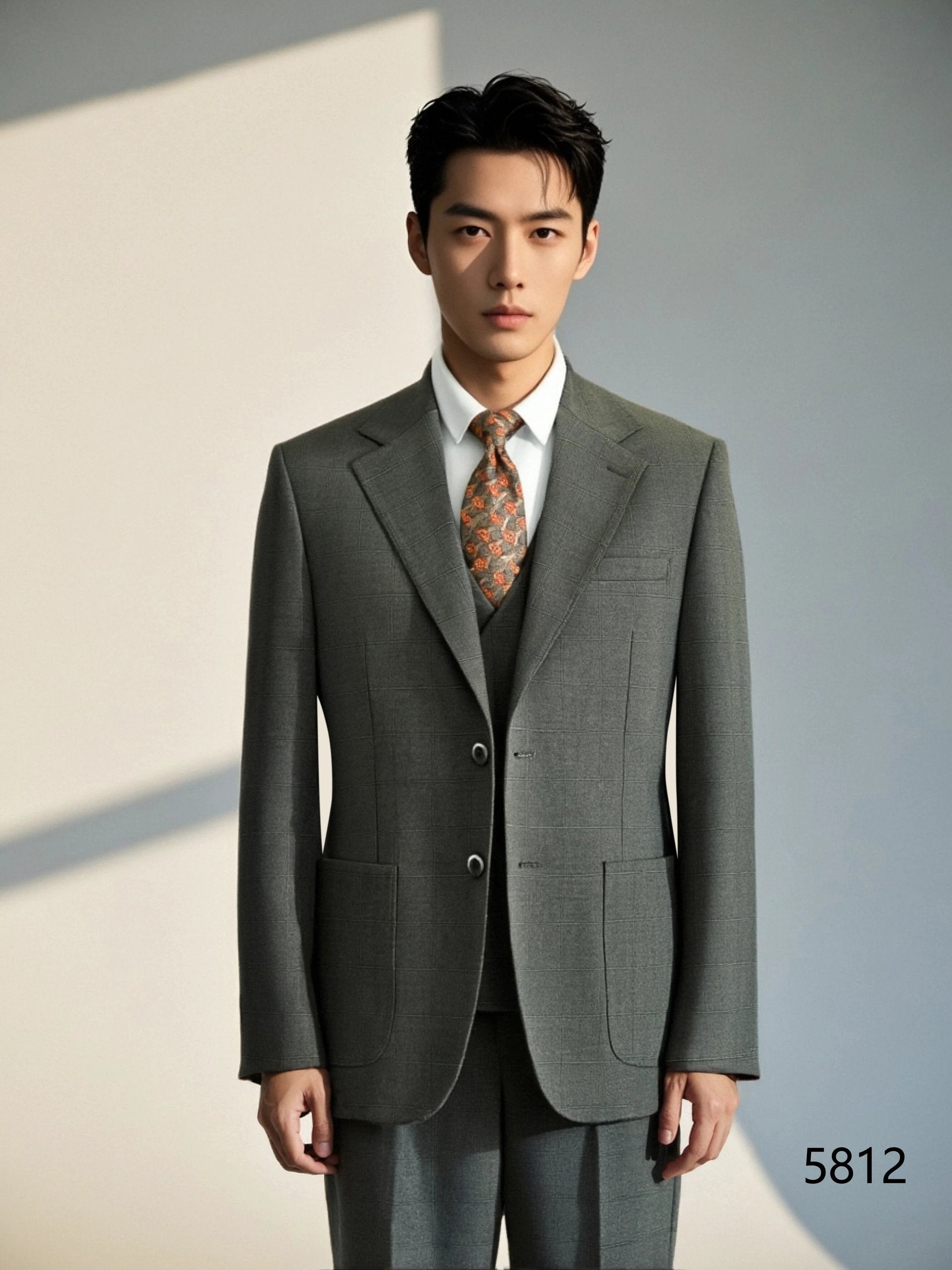 Charcoal Grey Windowpane Check Wool 3-Piece Wedding Suit | Tailored Groom & Groomsmen Attire by 男装