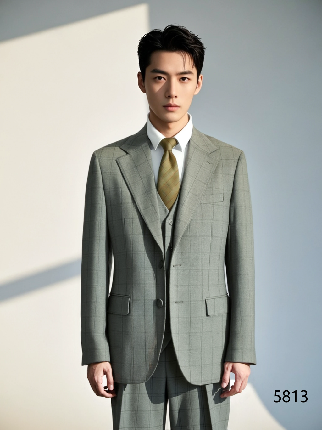 Light Grey Windowpane Check Wool 3-Piece Wedding Suit | Tailored Groom & Groomsmen Attire by 男装