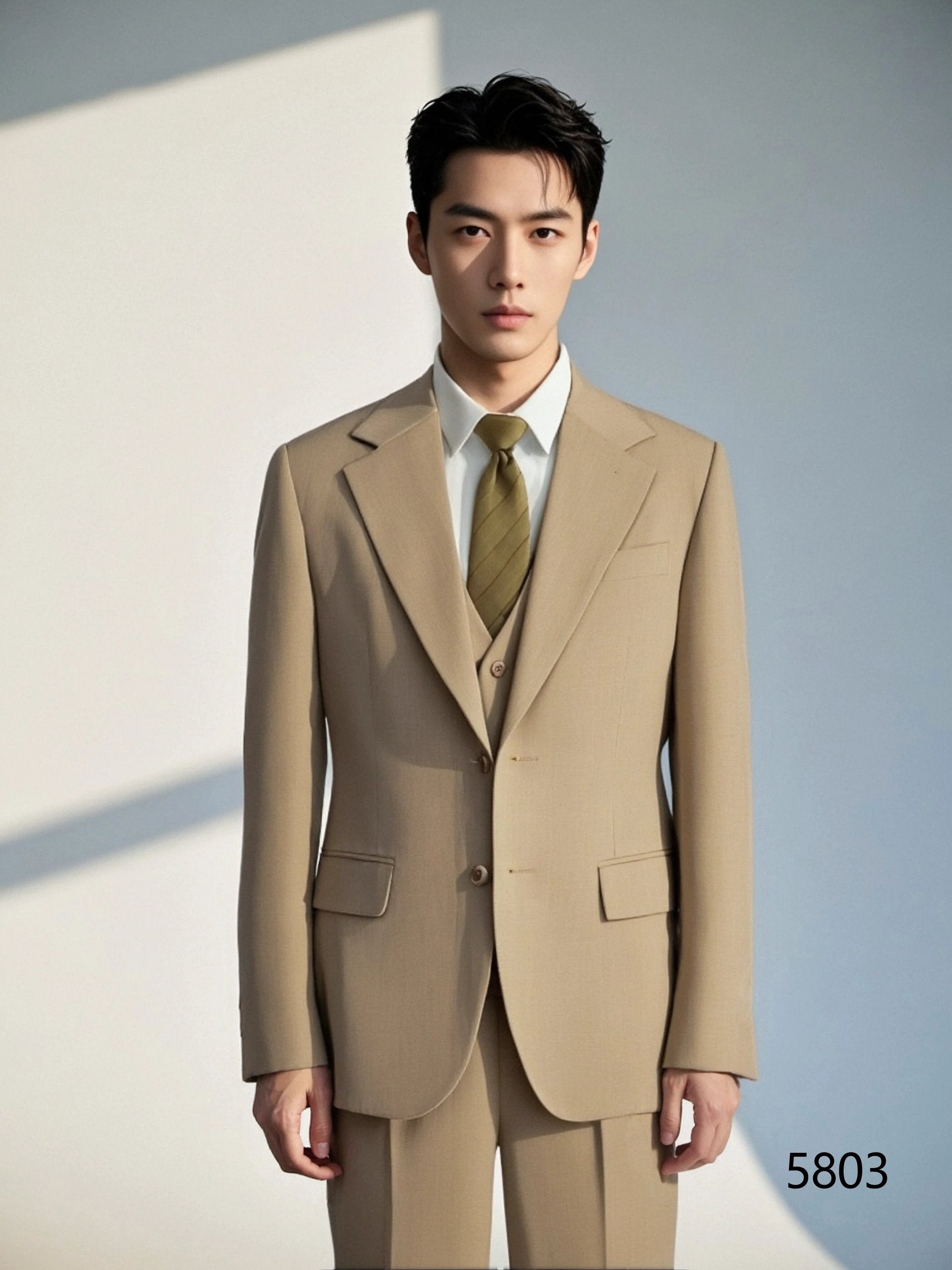Beige Linen Blend 3-Piece Wedding Suit | Tailored Groom & Groomsmen Attire by 男装