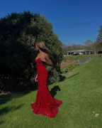 Red V-Neck Mermaid Long Prom Dress Evening Dress Y5959 by simplepromdress