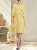 A-line Scoop Knee-Length Chiffon Mother of the Bride Dress With Beading by Dreamylily