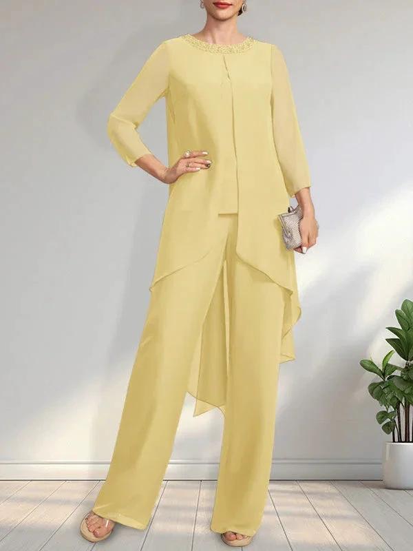 Separates Jumpsuit/Pantsuit Scoop Floor-Length Chiffon Mother of the Bride Dress With Sequins Beading by Dreamylily