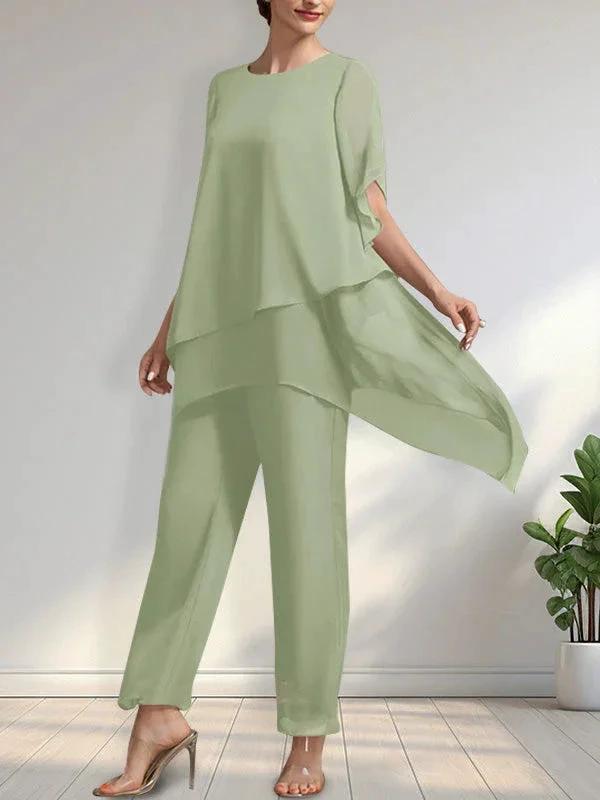 Separates Jumpsuit/Pantsuit Scoop Ankle-Length Chiffon Mother of the Bride Dress by Dreamylily