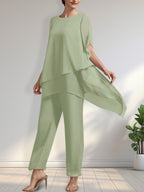 Separates Jumpsuit/Pantsuit Scoop Ankle-Length Chiffon Mother of the Bride Dress