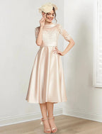 A-Line/Princess Scoop Tea-Length Mother of the Bride Dresses by Dreamylily