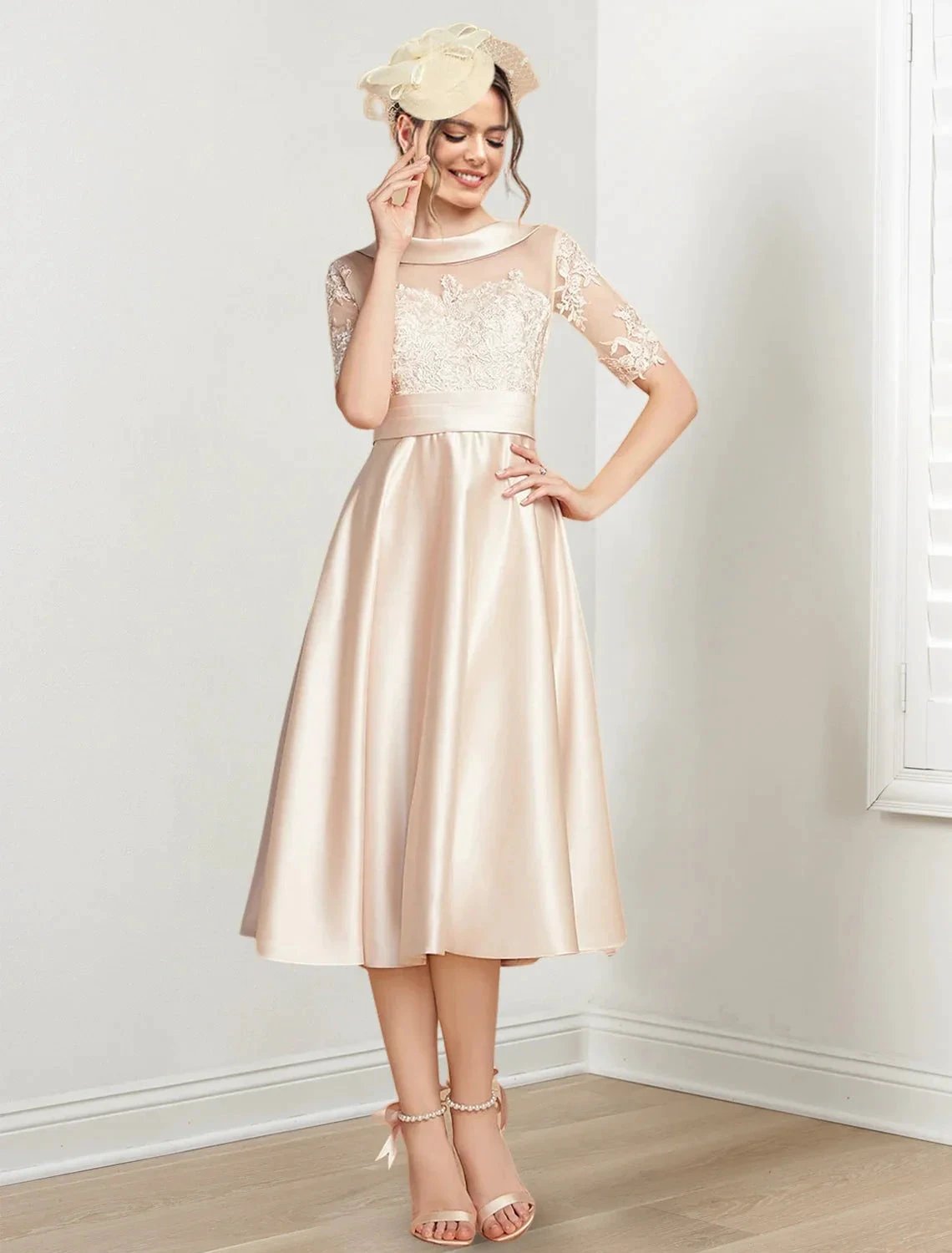 A-Line/Princess Scoop Tea-Length Mother of the Bride Dresses by Dreamylily