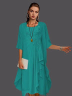 Two Piece A-Line Chiffon Lace Sleeveless Jacket Dresses with Pleats Appliques by Dreamylily
