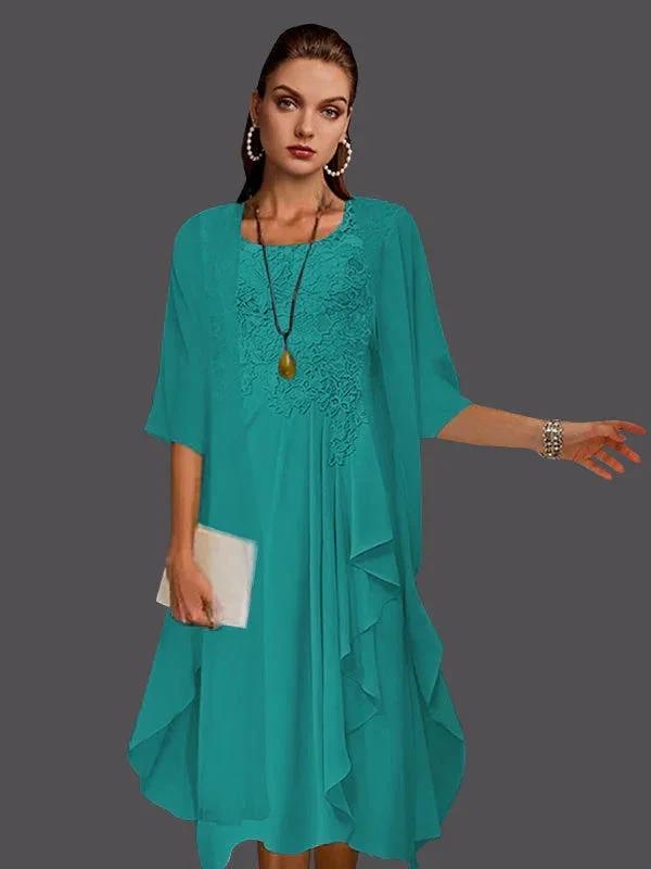 Two Piece A-Line Chiffon Lace Sleeveless Jacket Dresses with Pleats Appliques by Dreamylily