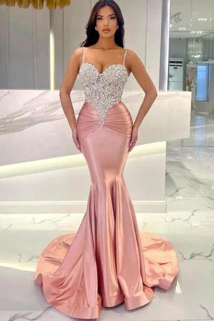 Attractive Long Mermaid Spaghetti Straps Lace Prom Dress with Train by misshow.com