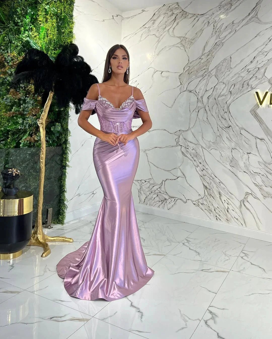 Long Mermaid Spaghetti Straps Sweetheart Satin Evening Prom Dress by BIZTUNNEL
