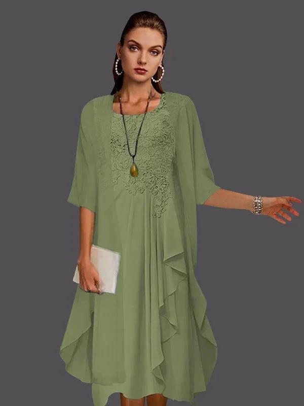 Two Piece A-Line Chiffon Lace Sleeveless Jacket Dresses with Pleats Appliques by Dreamylily