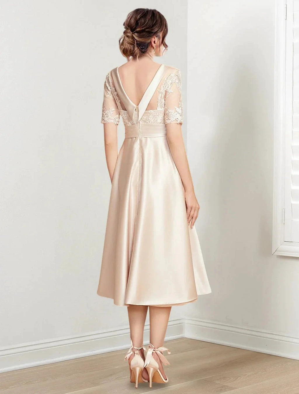 A-Line/Princess Scoop Tea-Length Mother of the Bride Dresses by Dreamylily