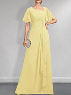 A-line Asymmetrical Floor-Length Chiffon Mother of the Bride Dress With Pleated Beading Sequins by Dreamylily