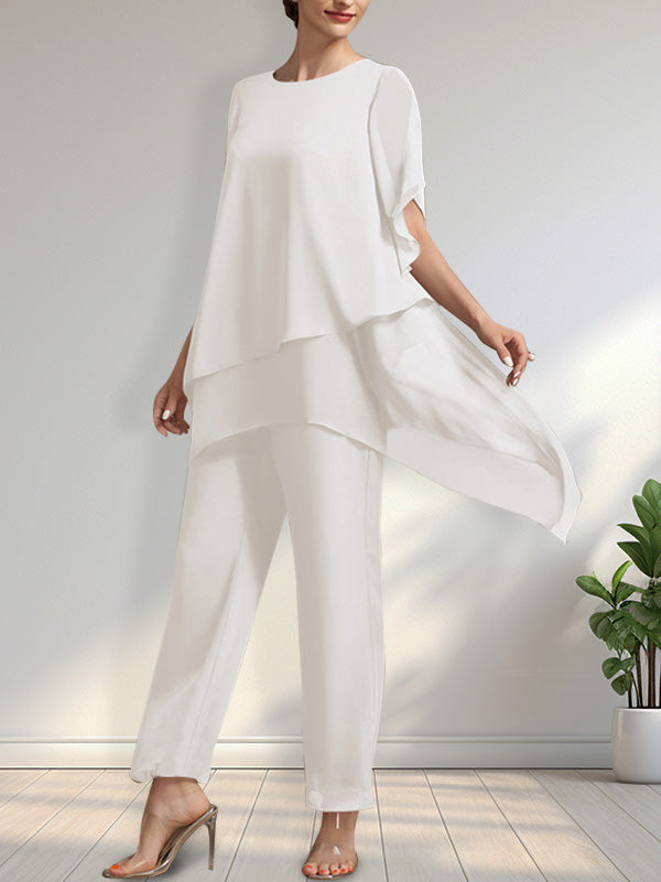 Separates Jumpsuit/Pantsuit Scoop Ankle-Length Chiffon Mother of the Bride Dress