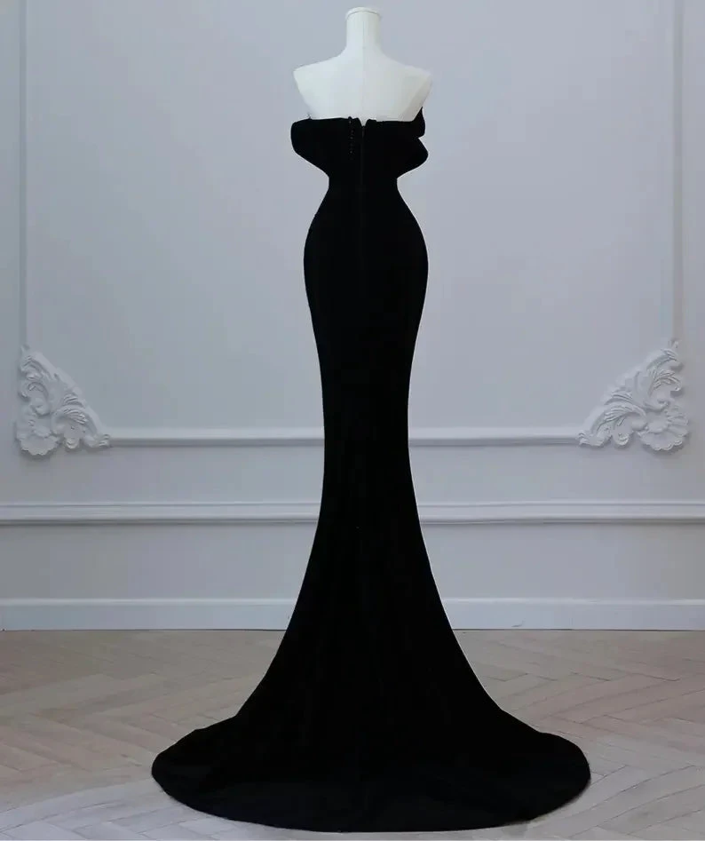 Black Luxurious Velvet Beaded Evening Dress Long Prom Dress Y7675 by simplepromdress