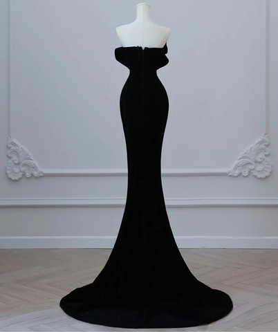 Vestido de noche largo de terciopelo negro con cuentas, vestido de fiesta Y7675