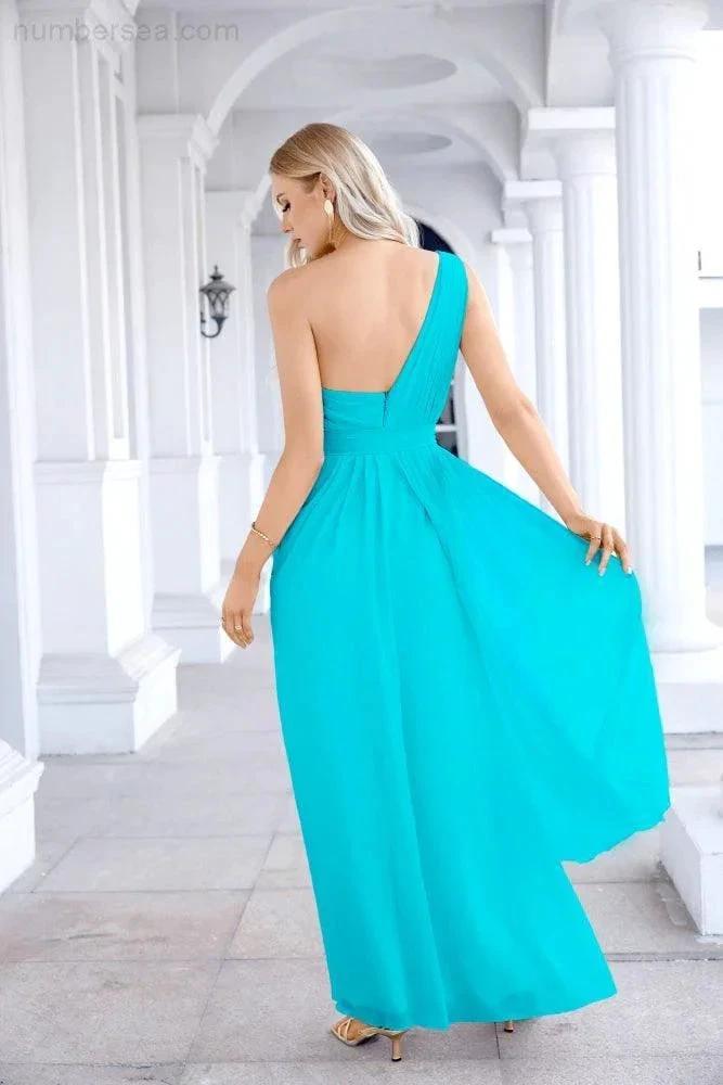 Ladies Chiffon One Shoulder Bridesmaid Evening Dress Wedding Party Evening Dress 28133 by numbersea