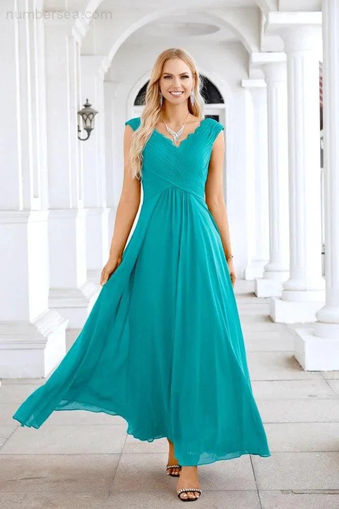 Ladies Chiffon V Neck Sleeveless Floor Length Bridesmaid Evening Dress Wedding Party Evening Dress 28126 by numbersea