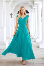 Ladies Chiffon V Neck Sleeveless Floor Length Bridesmaid Evening Dress Wedding Party Evening Dress 28126 by numbersea