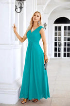 Ladies Chiffon V Neck Sleeveless Floor Length Bridesmaid Evening Dress Wedding Party Evening Dress 28126 by numbersea