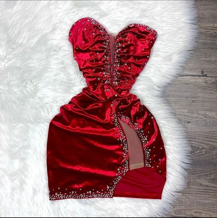 Sexy Burgundy Velvet Beaded Short Birthday Outfits Homecoming Dress Y7703 by simplepromdress