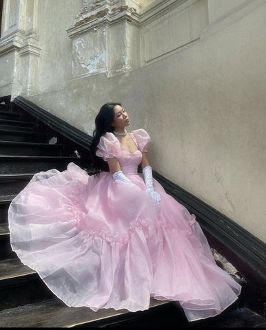 Vestido de quinceañera con mangas abullonadas de tul rosa, vestido de gala, vestido de dulces 16 Y1968