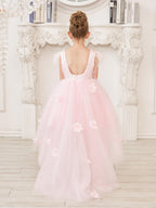 Princess Sleeveless Tulle Flower Girl Dress with Beading and Feather Bow (010… - photo 6